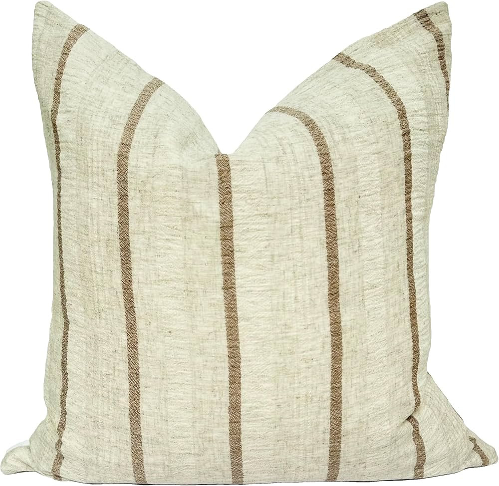 Decorative Woven Stripe Pillow Cover in Brown and Ivory for Home Decor, Throw Pillow Case/Cover, ... | Amazon (US)