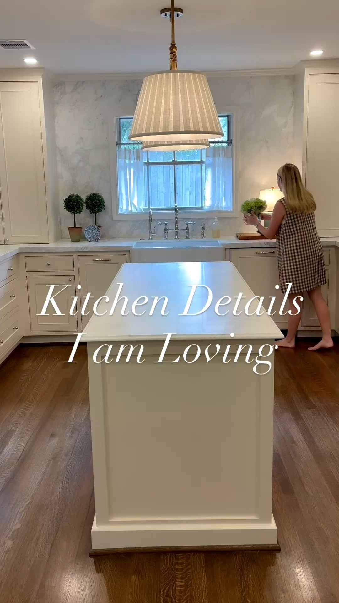 Linking what I can from my kitchen! I got the box pleat lamp shade for my pendant lights (the pendant and lamp shade are linked separately)! My hardware/faucet are in the polished nickel finish!