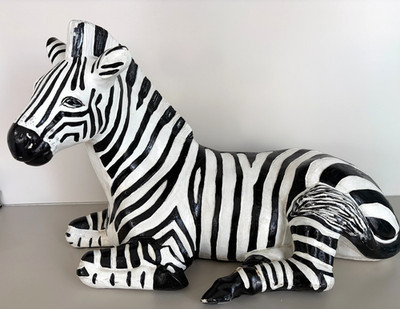 Large Vtg. Italian Hand Painted Ceramic Reclining ZEBRA Sculpture-Unmarked | eBay US