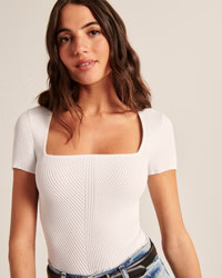 Women's Short-Sleeve Portrait Neck Bodysuit | Women's Tops | Abercrombie.com | Abercrombie & Fitch (US)