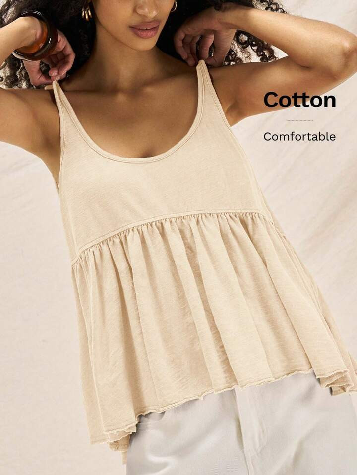 Easelle Women's Round Neck Patchwork A-Line Washed Tank Top | SHEIN