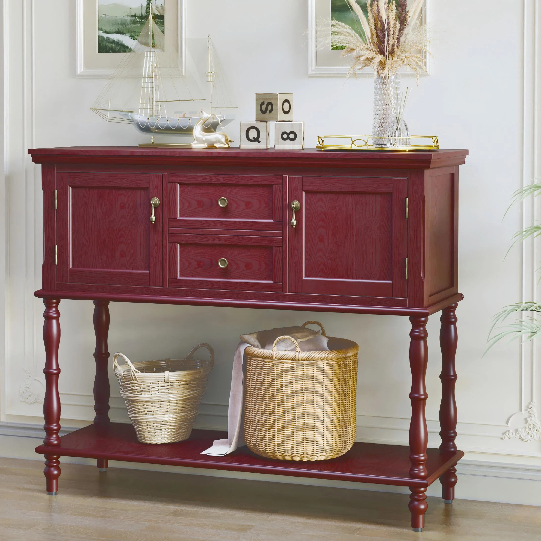 Alcott Hill® Farmhouse Wood Console Table with Drawers and Cabinet for Entry and Living Room & R... | Wayfair North America