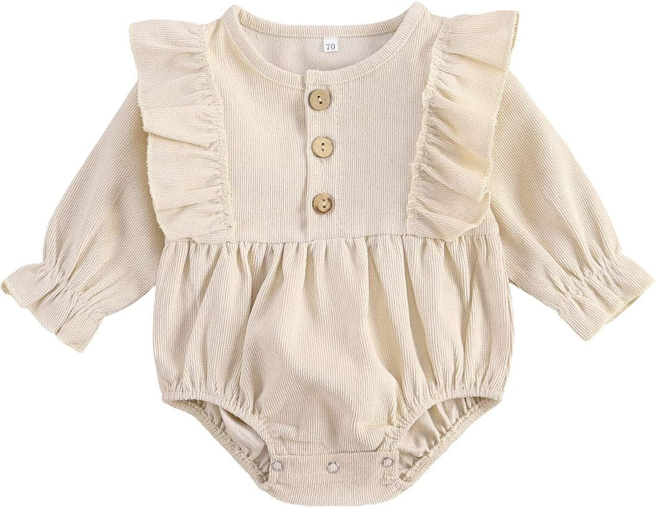 Infant Girl Romper Ruffle Long Sleeve Bodysuit Newborn Baby One-Piece Outfits | Amazon (US)