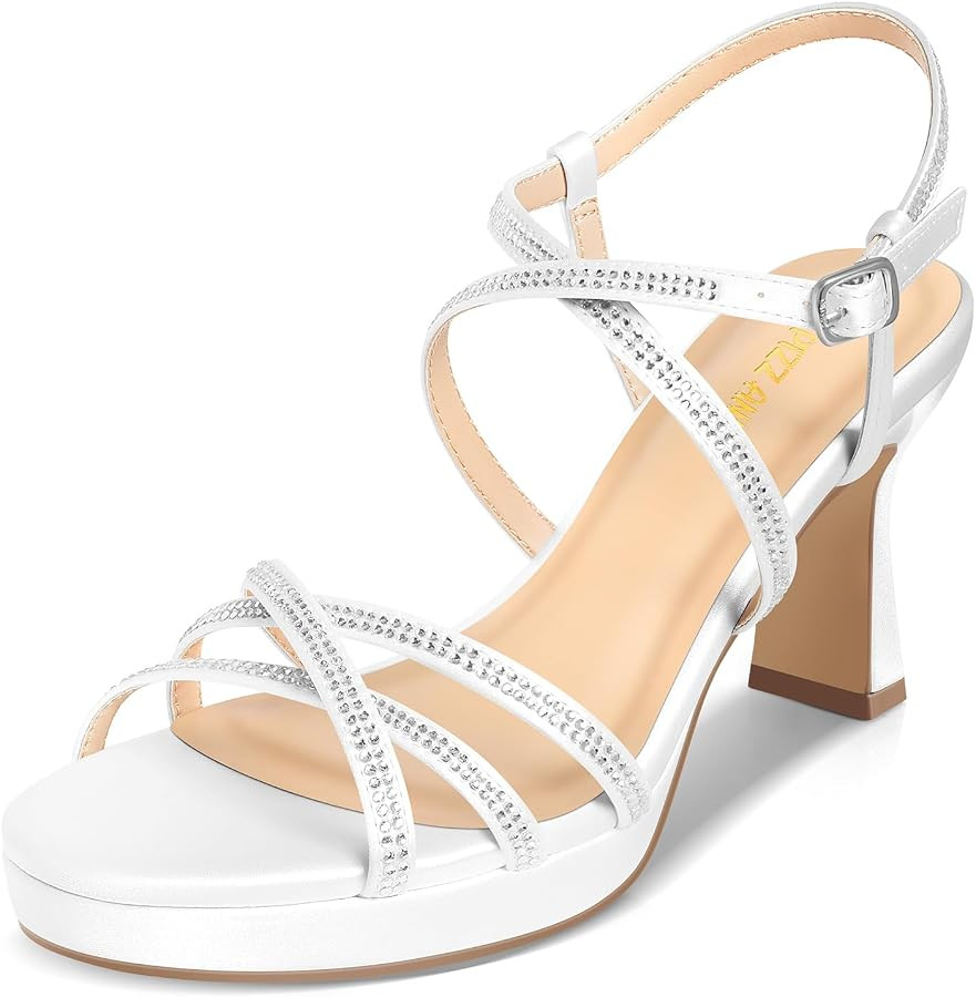 PIZZ ANNU Women's Stellora Platform High Heels Block Chunky Strappy Sparkly Rhinestone Open Toe A... | Amazon (US)