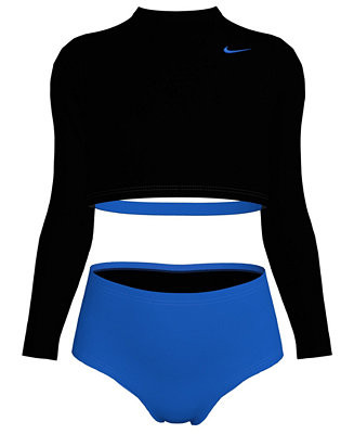 NikeGirls' 7-16 Essential Long-Sleeve Crop Top and High-Waist Swim Bottoms, 2-Piece Set | Macy's