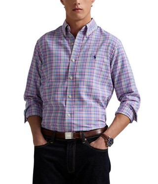 Polo Ralph Lauren Classic Fit Performance Stretch Oxford Mini Plaid Long Sleeve Woven Shirt | Dil... | Dillard's