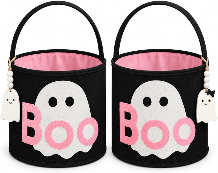 SiliFine 2 Set Halloween Trick or Treat Buckets Boo Baskets with Tag,Pink | Amazon (US)