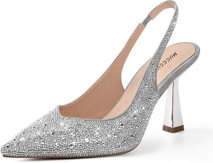 MUCCCUTE Kitten Heels for Women Slingback Heels Pointed Toe Pumps Rhinestones Pearls Stiletto Spa... | Amazon (US)