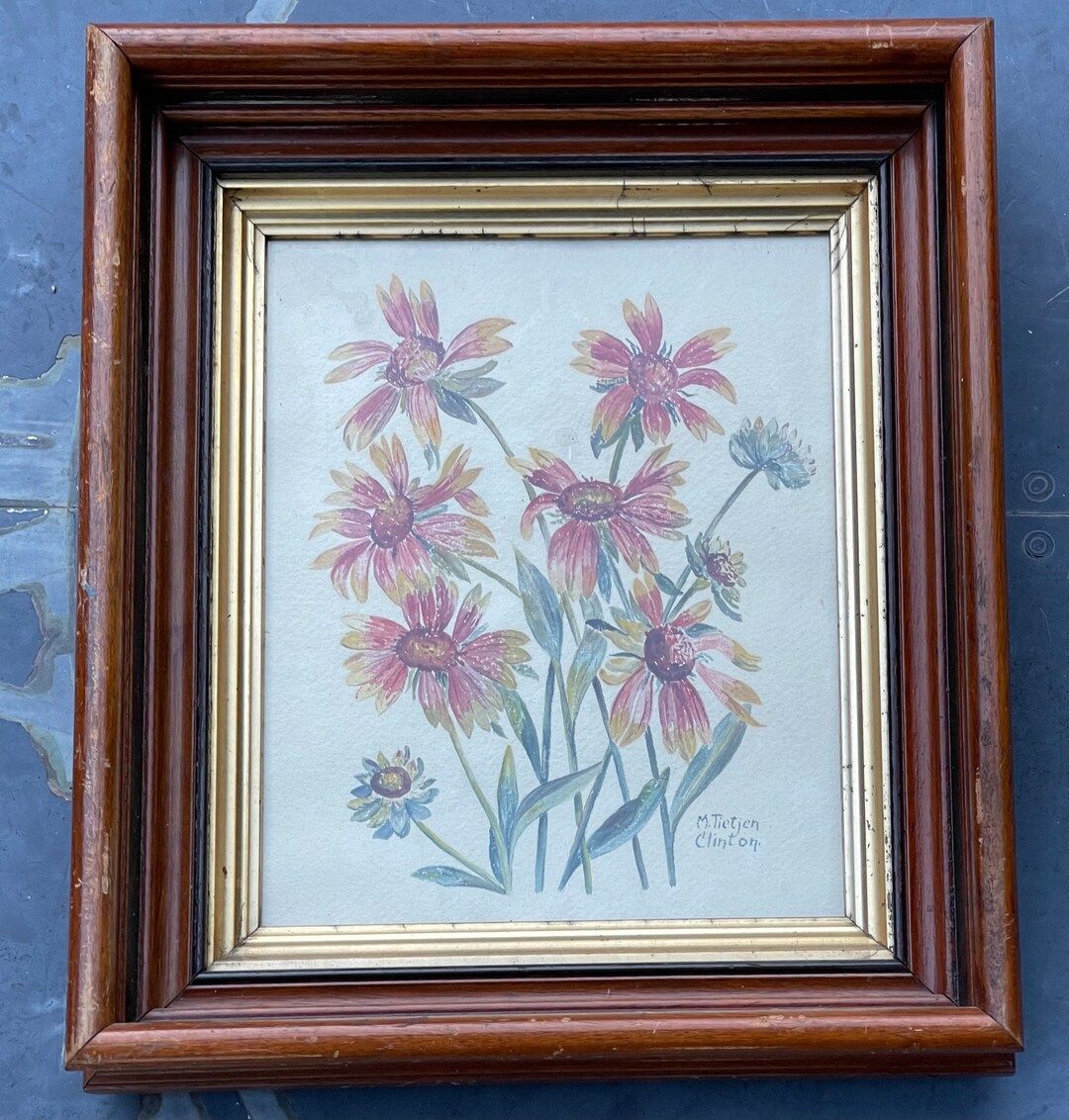 Very nice vintage signed floral watercolor 1960 In walnut 1890 period frame | Etsy (US)