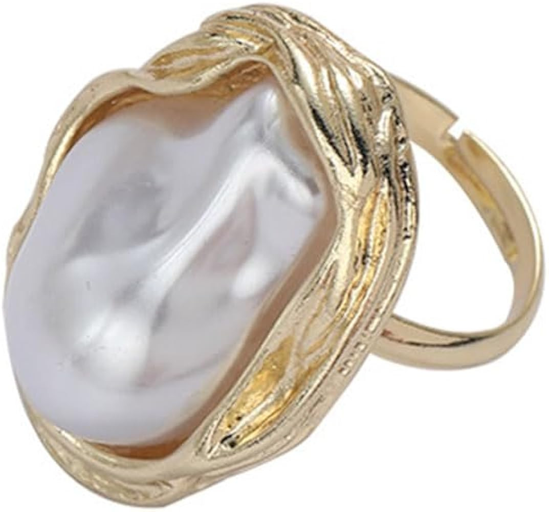 Choistily Baroque Pearl Ring for women Geometrical Irregular Pearl Ring Womens Open Resizable Ind... | Amazon (US)