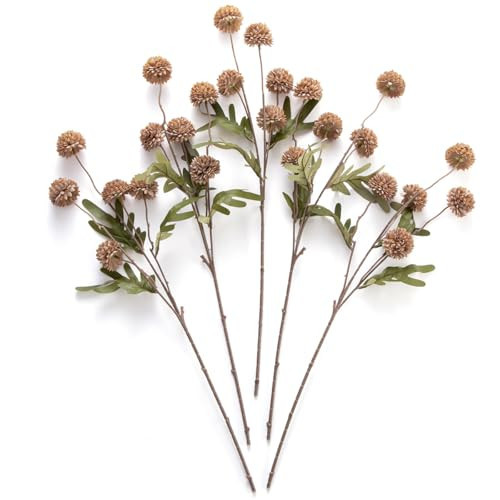 Laelfe Artificial Kiku Flower - 5 Pcs Fake Pompon Mums Silk Small Chrysanthemum Faux Ball Fall Flower Stem Decor for Autumn Wedding Filler DIY Bouquet Centerpieces Arrangements Shower (Coffee) | Amazon (US)