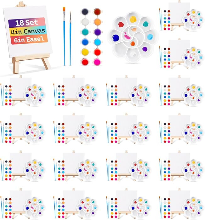 18 Set Valentines Day Mini Acrylic Canvas and Easel Painting Kits for Kids 4x4Inch Mini Stretched... | Amazon (US)