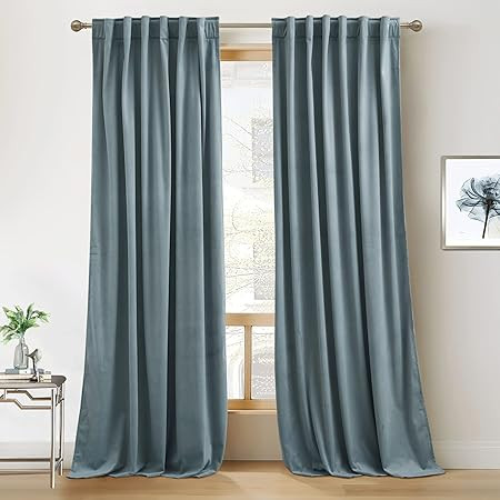 RYB HOME Blue Velvet Curtains 84 inches- Blackout Curtains for Living Room, Thermal Insulated Noi... | Amazon (US)