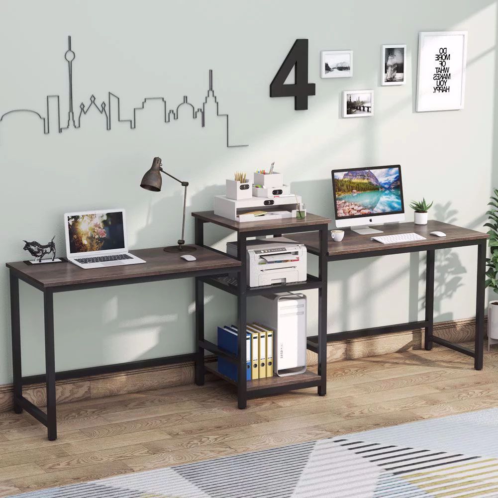 Tribesigns 96.9" Double Computer Desk with Printer Shelf, Extra Long Two Person Desk Workstation ... | Walmart (US)