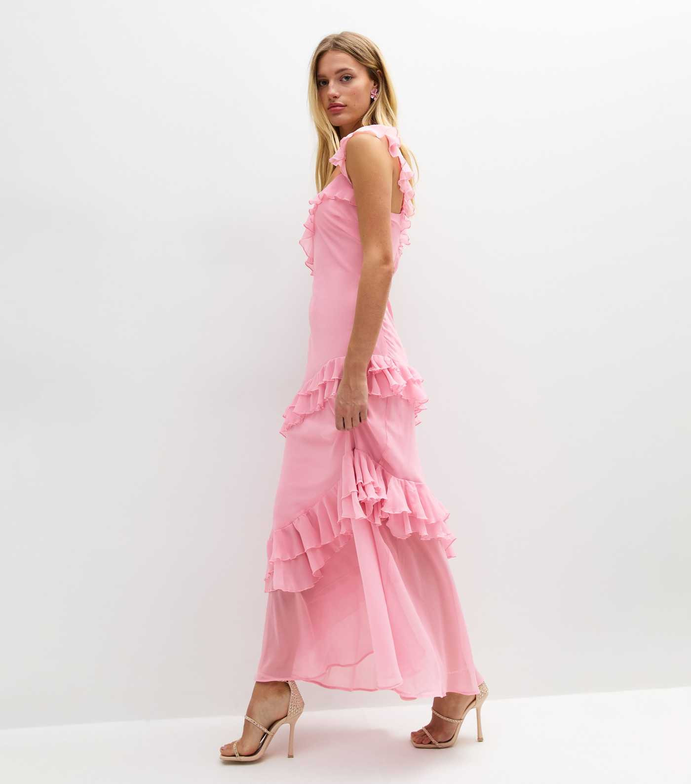 Pink Asymmetric Ruffle Trim Midi Dress
						
						Add to Saved Items
						Remove from Saved It... | New Look (UK)