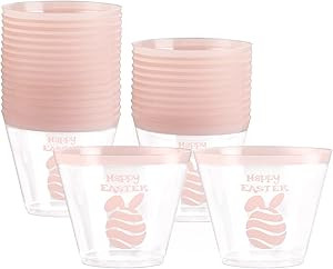 I00000 100Pack Happy Easter Pink Plastic Cups, 9 Oz Clear Disposable Cups Pink Party Cups Plastic... | Amazon (US)