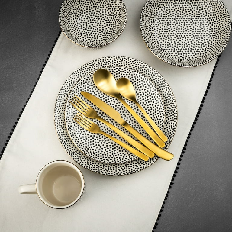 Thyme & Table 60-Piece Dot Dinnerware & Gold Flatware Set, Service for 6 | Walmart (US)