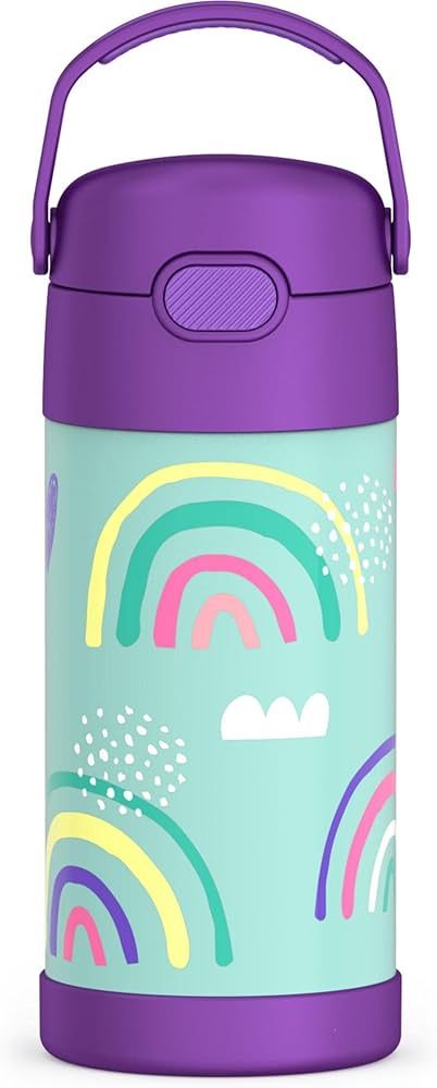 THERMOS FUNTAINER 12 Ounce Stainless Steel Vacuum Insulated Kids Straw Bottle, Rainbows | Amazon (US)