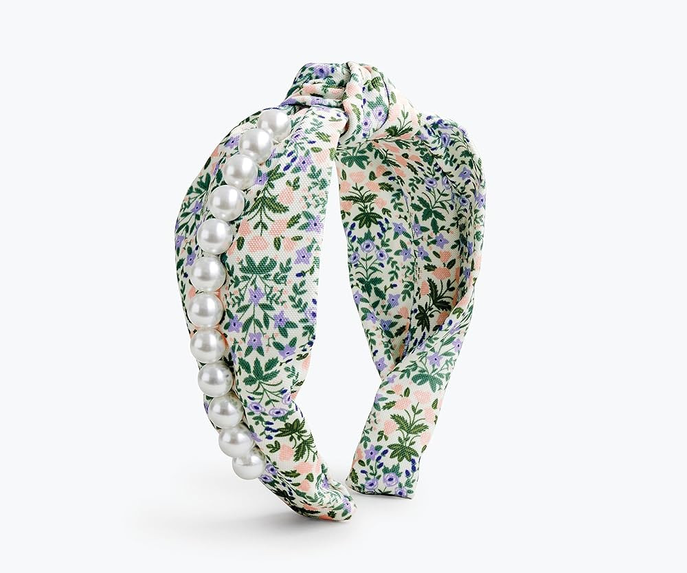 RIFLE PAPER CO. Lottie Pearl Headband, Knotted Fabric Headband, Floral Design Printed Fabric with... | Amazon (US)