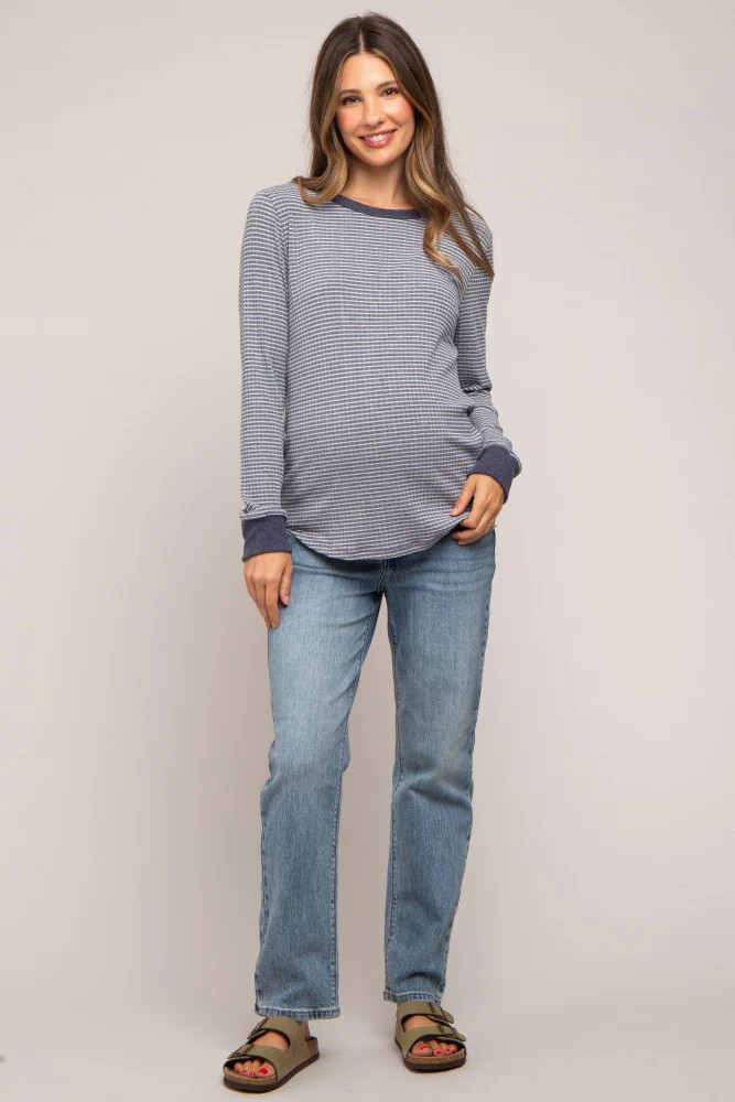 Blue Slightly Distressed Straight Leg Maternity Jeans | PinkBlush Maternity