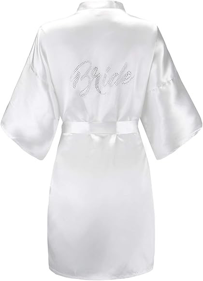 EPLAZA Women's One Size Silver Rhinestones Bride Bridesmaid Short Satin Robes for Wedding Party G... | Amazon (US)