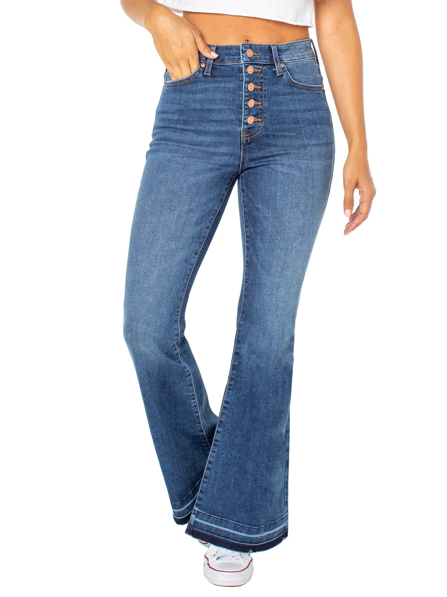 Celebrity Pink Women's Exposed Button Flare Jeans | Walmart (US)