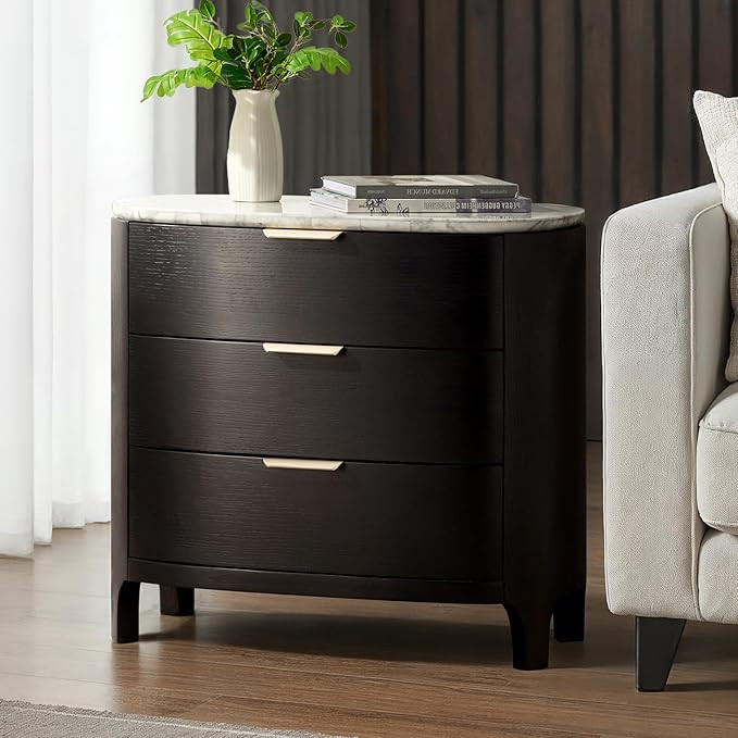 HULALA HOME 3 Drawer End Table with Genuine Marble Top, Wooden Drawer Organizer with Sculpted Mod... | Amazon (US)