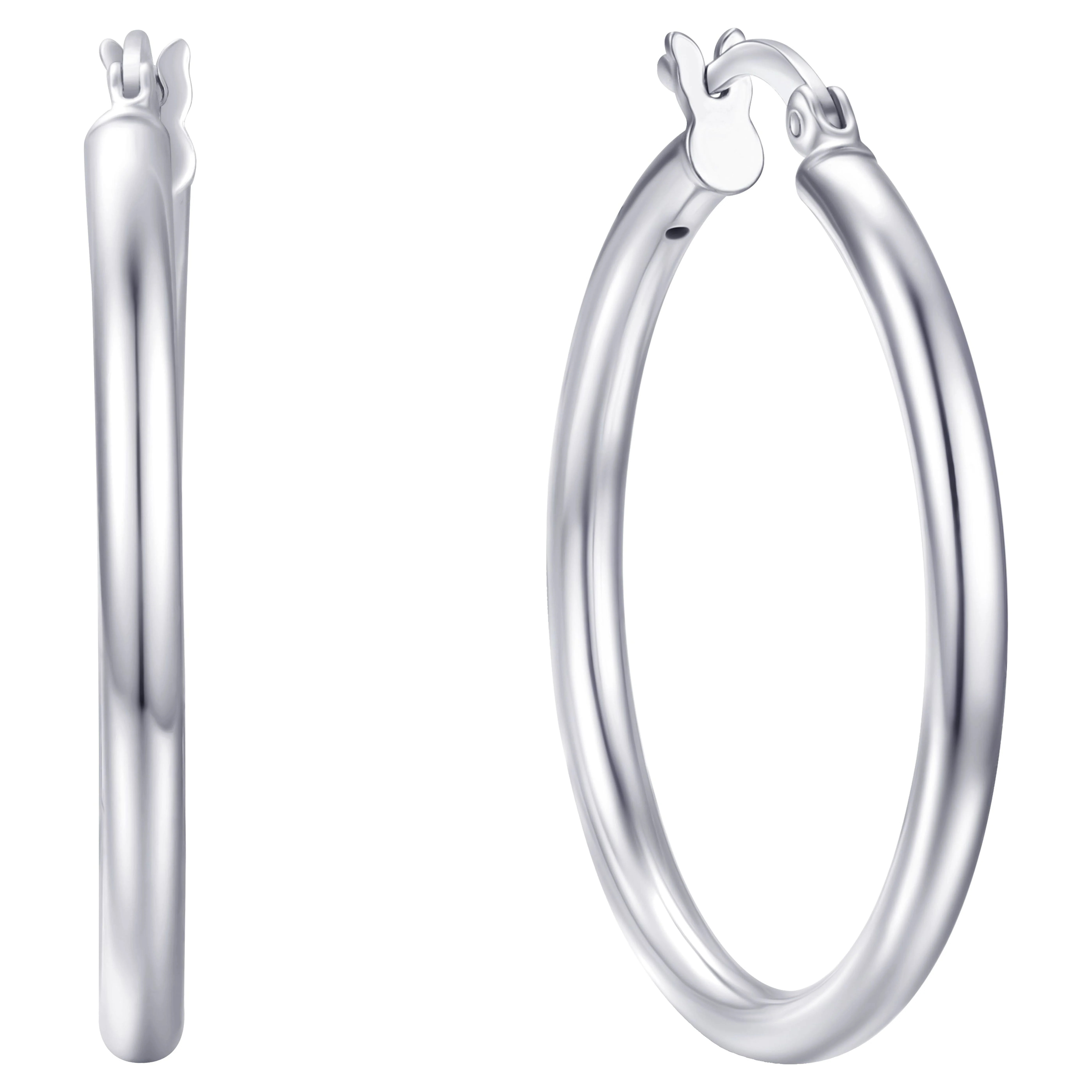 Brilliance Fine Jewelry Click Top Hoop Earrings in Sterling Silver 30mm | Walmart (US)