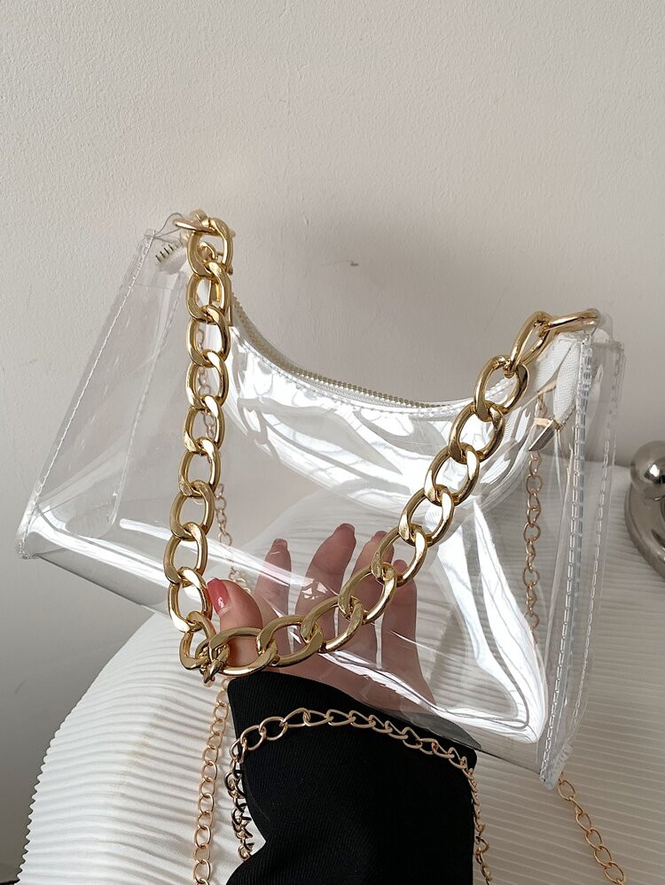 Chain Decor Clear Square Bag | SHEIN