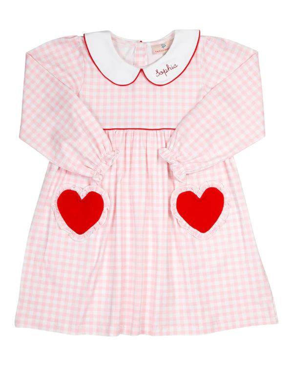 Heart Pockets Pink Gingham Knit Dress | Smockingbird Kids