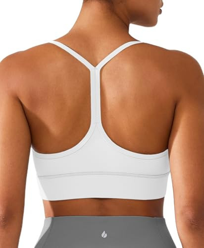 BRXL Y Back Sports Bras for Women Padded Racerback Low Impact Soft Thin Strap Workout Yoga Gym Casual White L | Amazon (US)