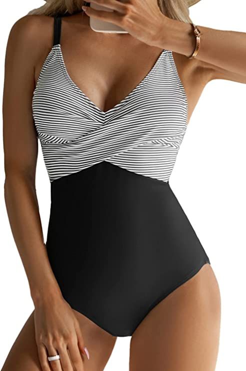 B2prity Women's One Piece Swimsuits Tummy Control Front Cross Bathing Suits Slimming Swimsuit V N... | Amazon (US)