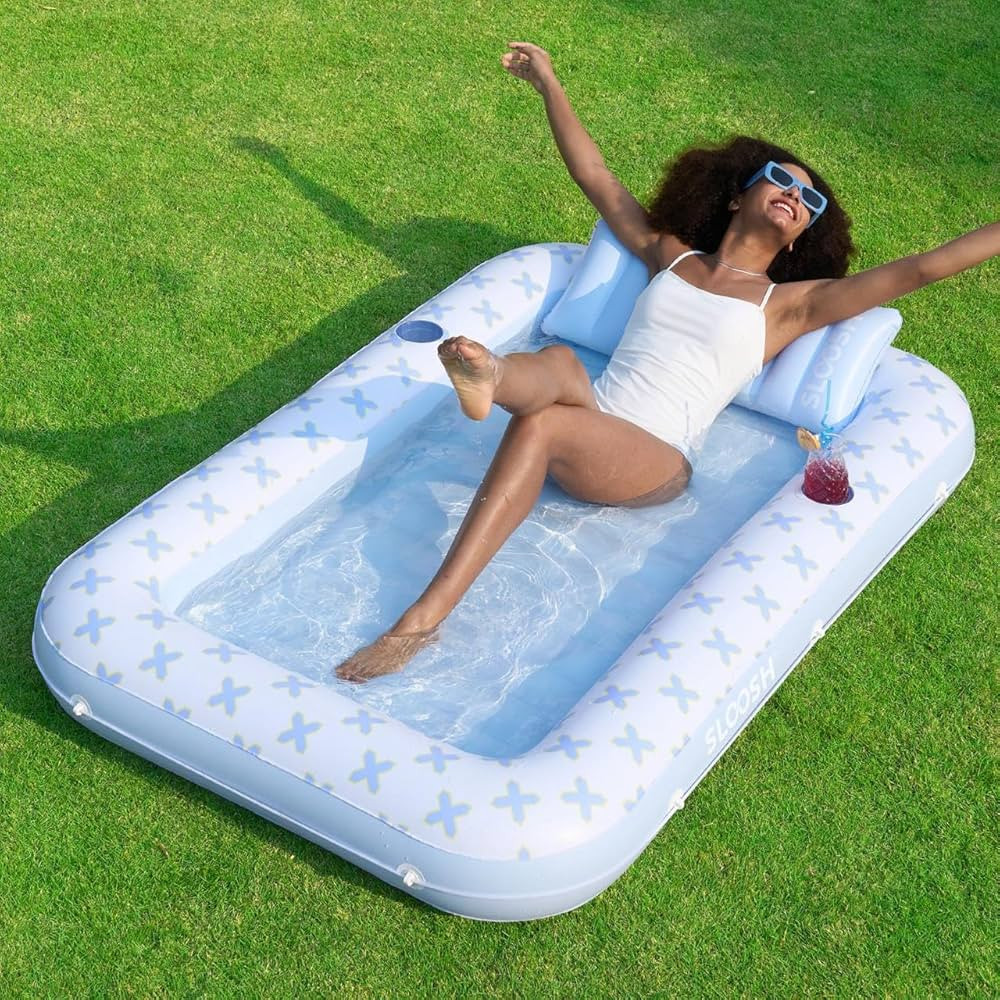 SLOOSH Inflatable Tanning Pool Lounger Float, 70" x 46" Pool Floats Adult with Pillow, 4 in 1 Sun... | Amazon (US)