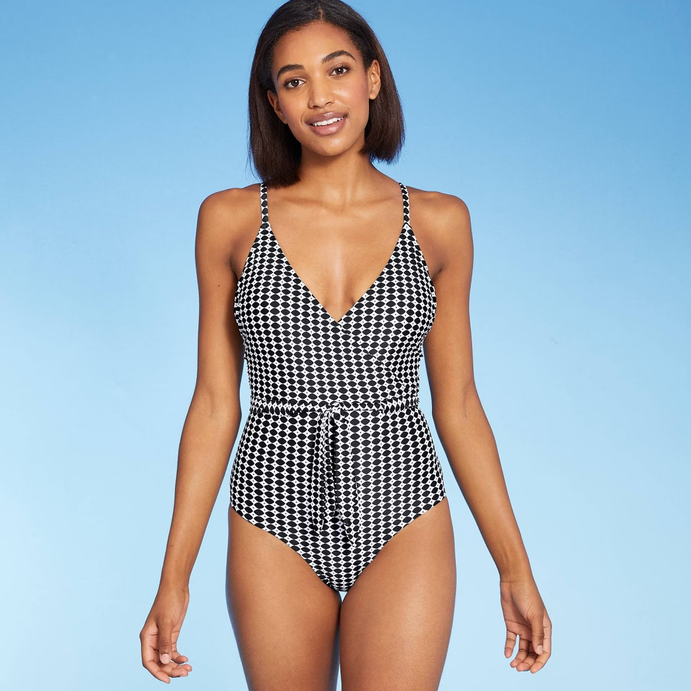 Women's Belted Wrap Medium Coverage One Piece Swimsuit - Kona Sol Black M | Target