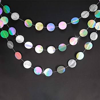 Iridescent Party Supplies Circle Garlands Holographic Hanging Dots Streamer Backdrop Kids Unicorn... | Amazon (US)