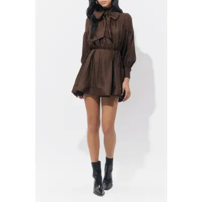 Adelyn Rae Daphne Metallic Long Sleeve Minidress in Chocolate Brown at Nordstrom, Size Large | Nordstrom