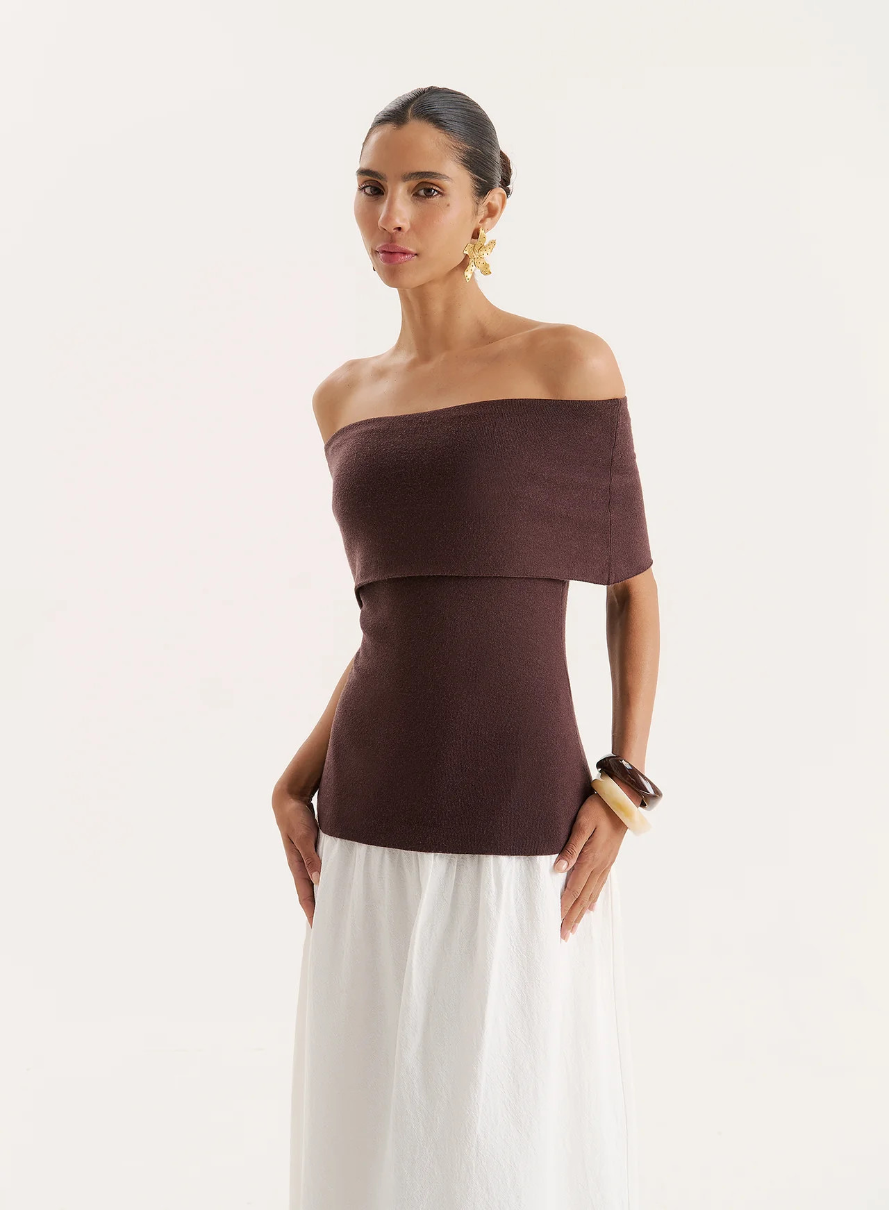 Women's Chocolate Bandeau Longline Knitted Top | Marsha | 4th & Reckless | 4th & Reckless