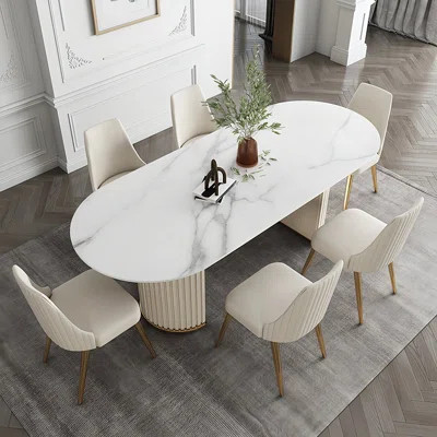 White Oval Rock Slab Dining Table Stes | Wayfair North America