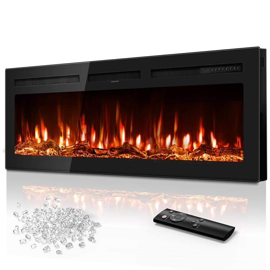 50 Inch Electric Fireplace in-Wall Recessed and Wall Mounted, Ultra-Thin Linear Fireplace Heater ... | Amazon (US)