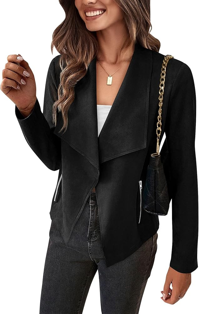 PRETTYGARDEN Women's Faux Suede Jackets 2025 Fashion Fall Clothes Long Sleeve Open Front Cropped ... | Amazon (US)