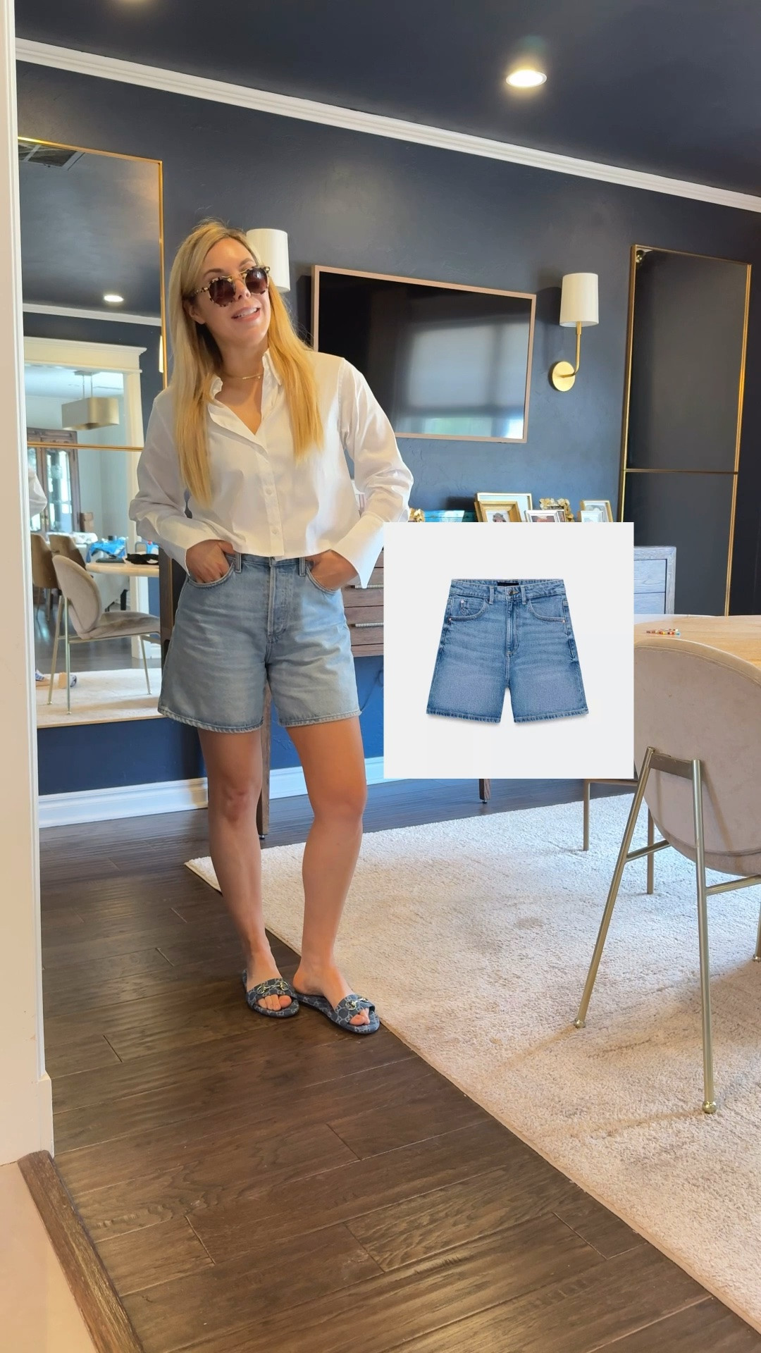 Cropped button down 
Denim shorts 
Gucci shorts

#LTKdayinmylife #LTKootd #LTKgrwm