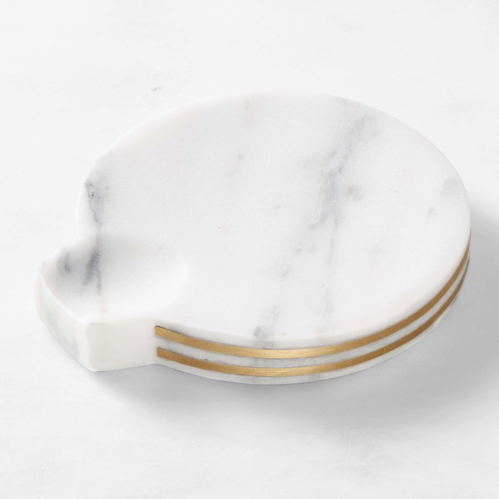 Williams Sonoma Arabescato Marble with Brass Inlay Spoon Rest | Williams-Sonoma