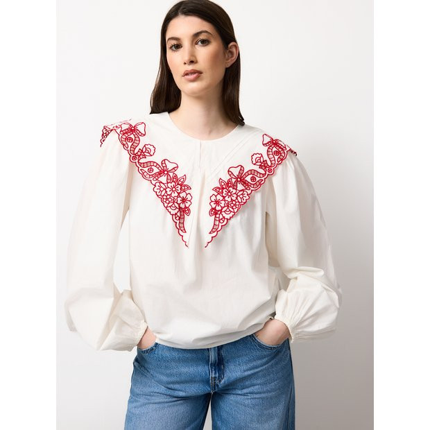 Mini Me White Floral Detail Collared Blouse 24 | Tu Clothing