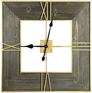 Creative Co-Op 30 Inch Square Wood Finish and Gold Trim Wall Clock, Brown | Amazon (US)