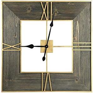 Creative Co-Op 30 Inch Square Wood Finish and Gold Trim Wall Clock, Brown | Amazon (US)