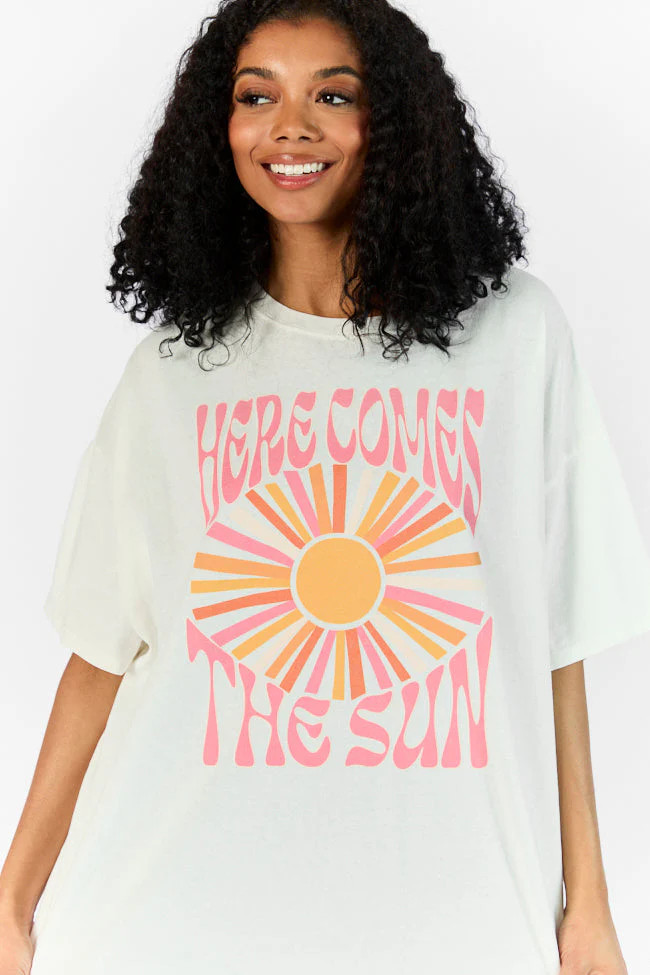 Here Comes The Sun Burst Off White Hyfve Oversized Graphic Tee | Pink Lily