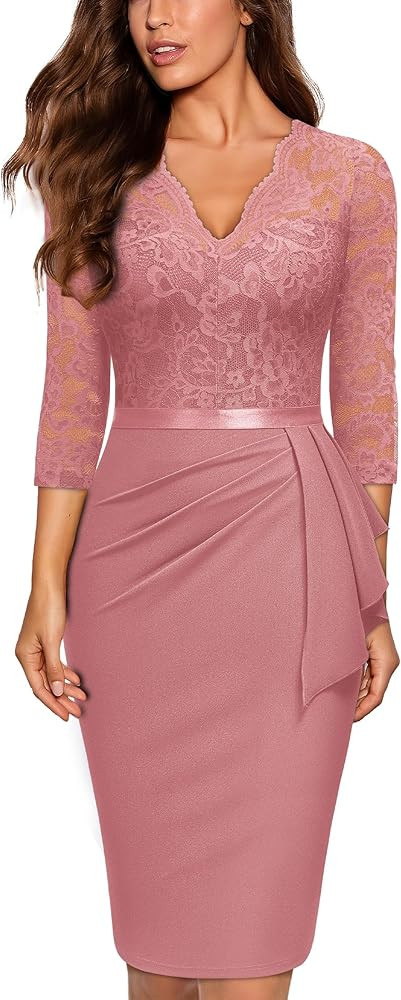 Miusol Women's Retro V Neck Floral Lace Ruffle Style Cocktail Party Dress | Amazon (US)