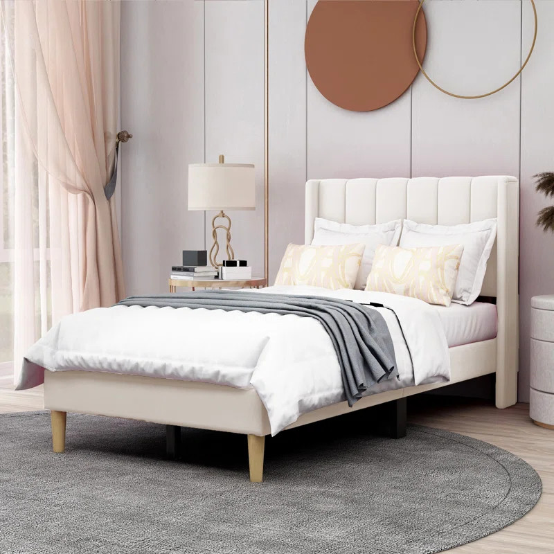 Eriksay Low Profile Upholstered Platform Bed With Wingback Headboard | Wayfair North America
