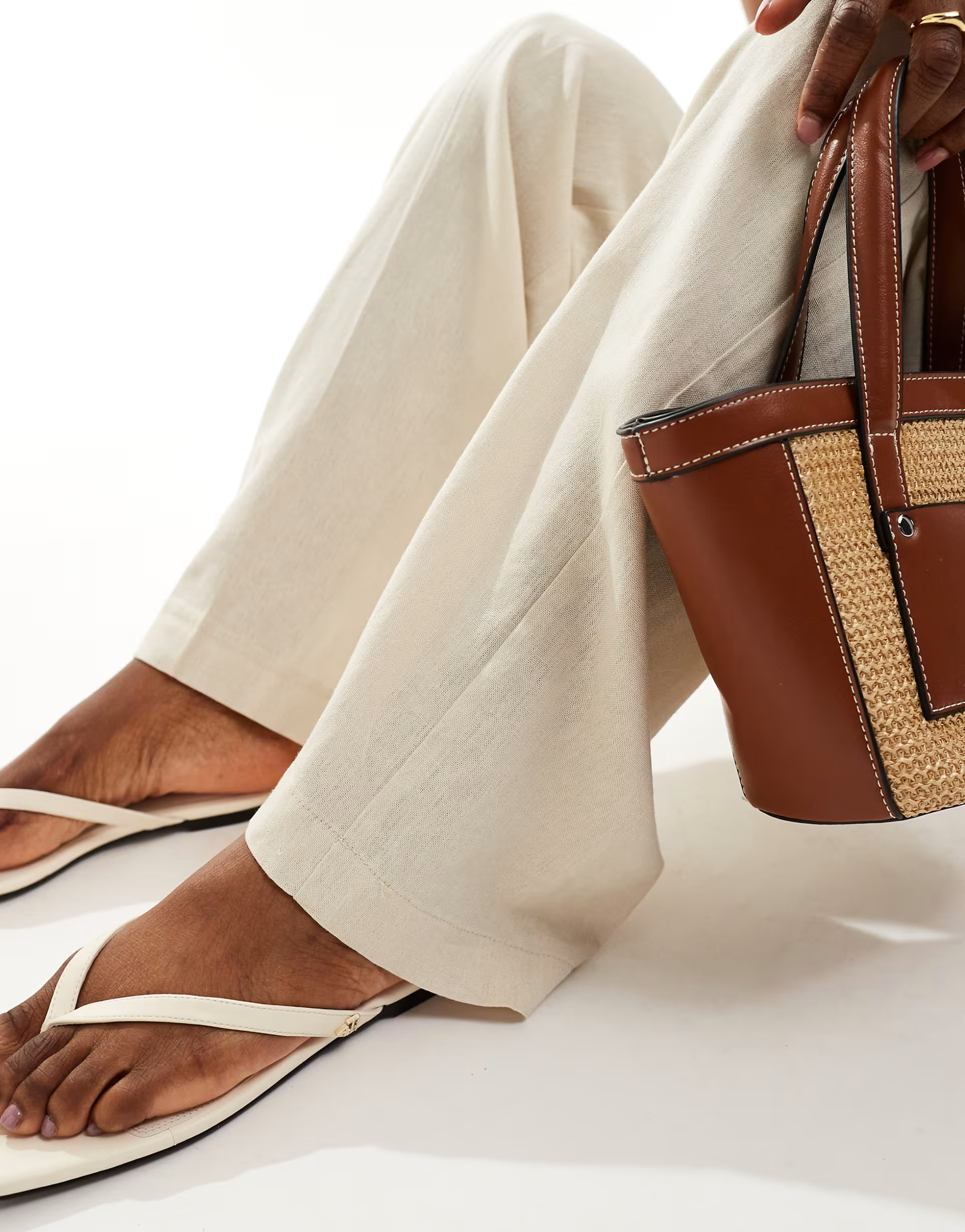 Pieces linen blend high waisted wide leg trouser in cream | ASOS (Global)