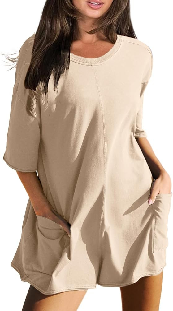 PAODIKUAI Women's T Shirt Romper Shorts Overalls Onesie Casual Jumpsuit Short Sleeve Athletic Rom... | Amazon (US)